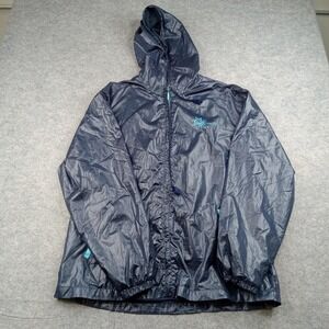 Ocean Park Jacket Mens Large Blue Hooded Windbreaker Hong Kong Logo Rain Coat